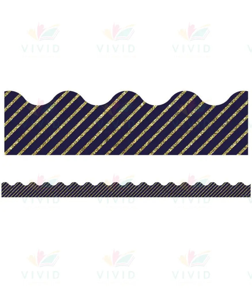 108322 Gold Glitter and Navy Stripe Scalloped Bulletin Board Borders - Bulletin Trimmers