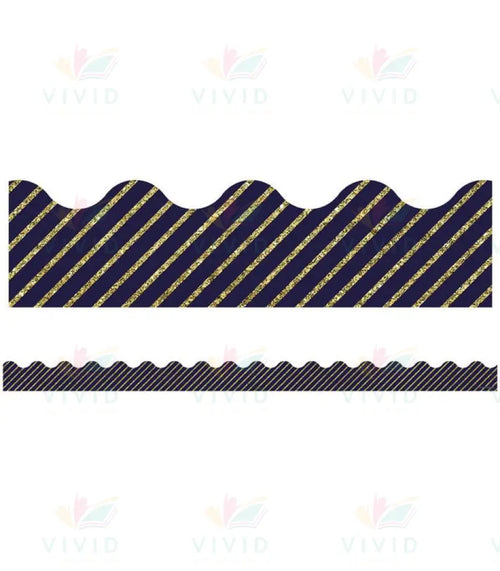 108322 Gold Glitter and Navy Stripe Scalloped Bulletin Board Borders - Bulletin Trimmers