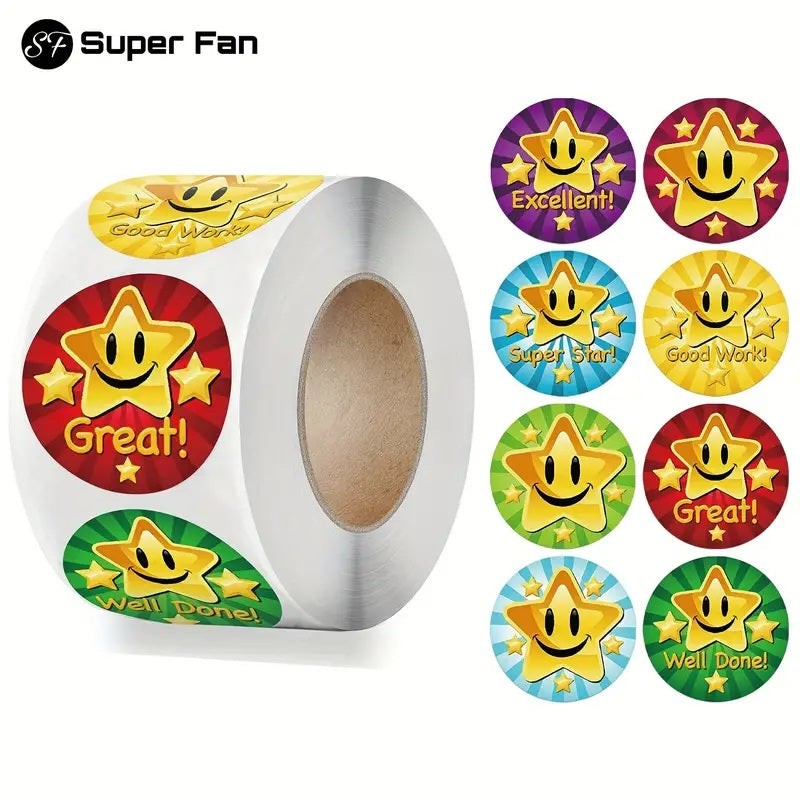 ON104 STAR HAPPY STICKERS ON A ROLL