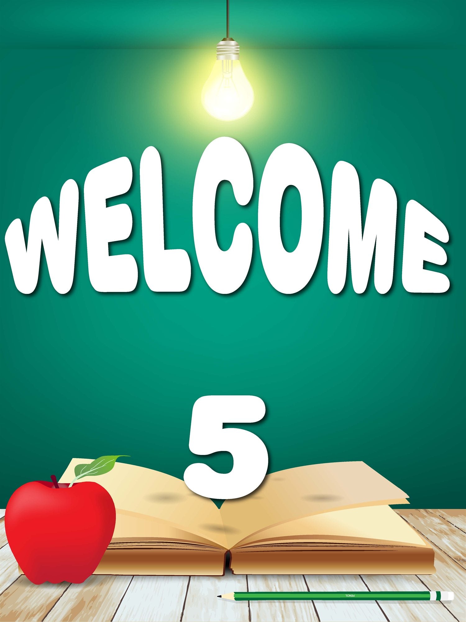 VEW318 ENGLISH WELCOME GREEN BACKGROUND BOOK WITH APPLE