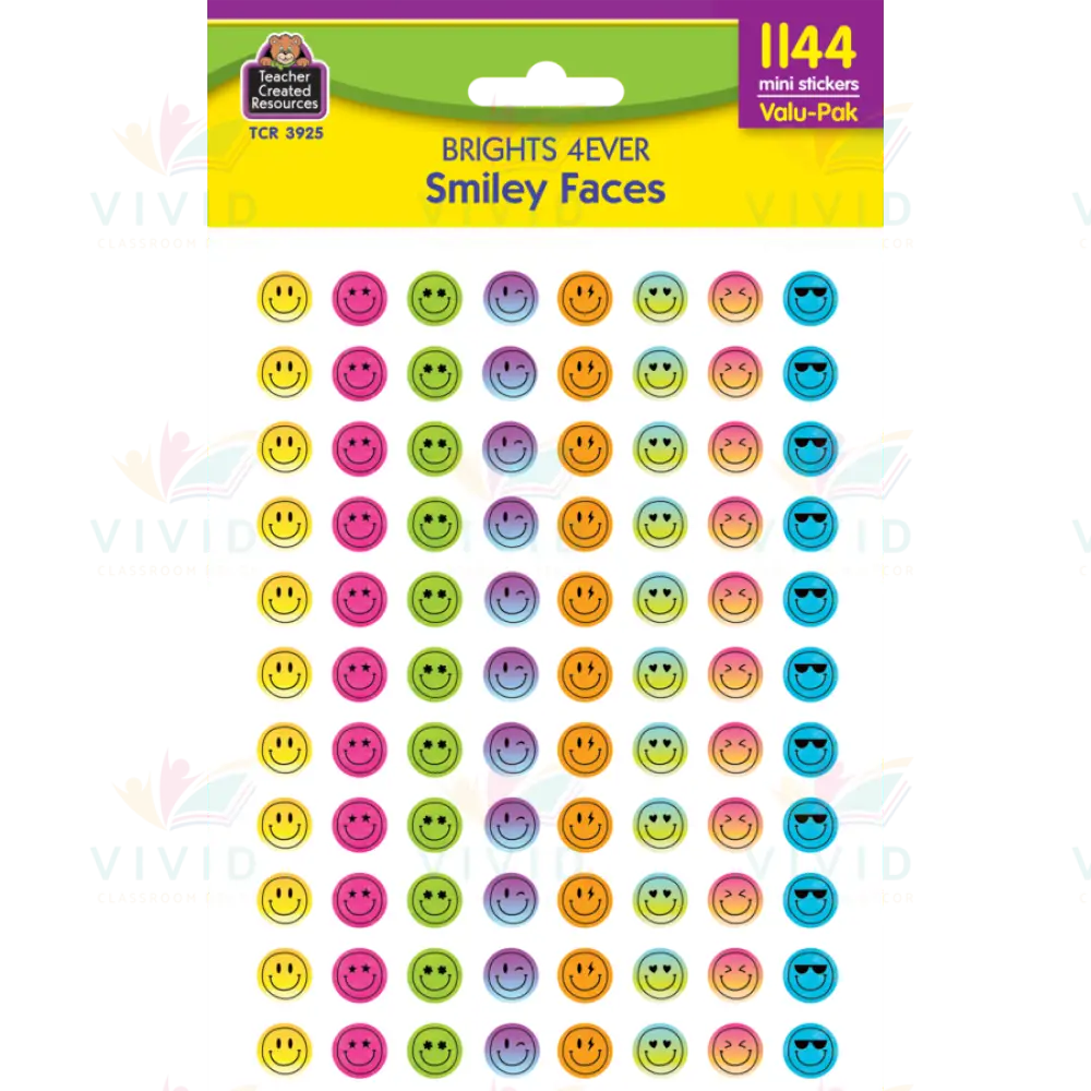 TCR3925 Brights 4Ever Smiley Faces Mini Stickers Valu-Pak - 3/8’’ - Classroom Management and Teacher Aid