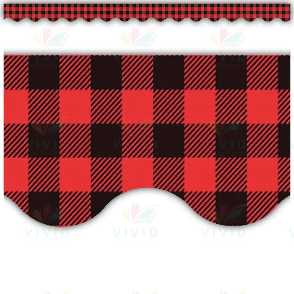 TCR5881 Red and Black Gingham Scalloped border - Bulletin Trimmers