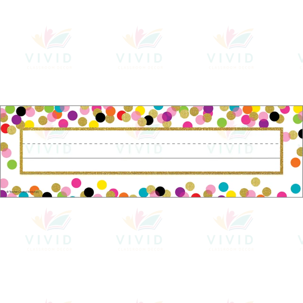 TCR5886 Confetti Name|Desk Plates - 3.5x11.5’’ - Classroom Management and Teacher Aid