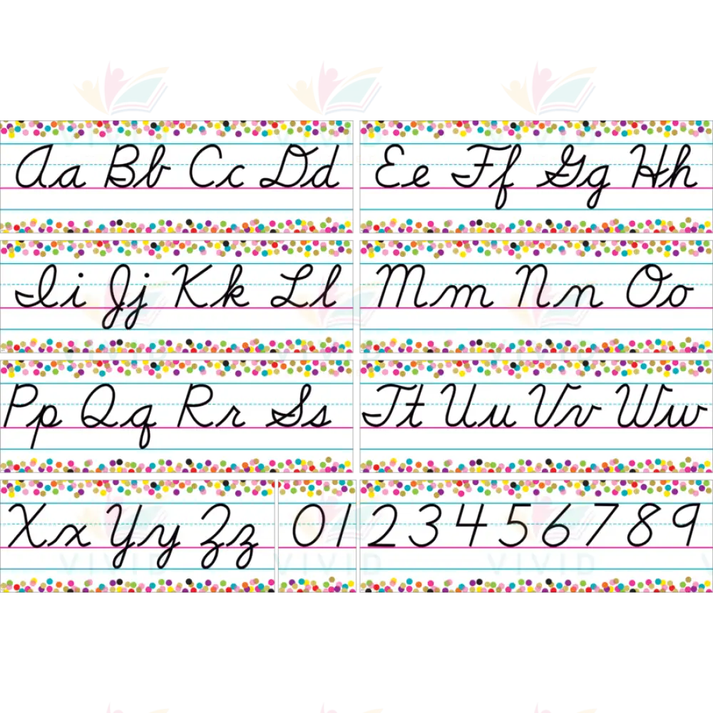 TCR8764 Cursive letters strips with Colorful dotted border - Learning Charts English