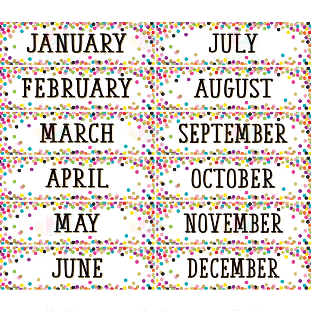 TCR8803 Confetti Month Cards - 5x18’’ - Calendars