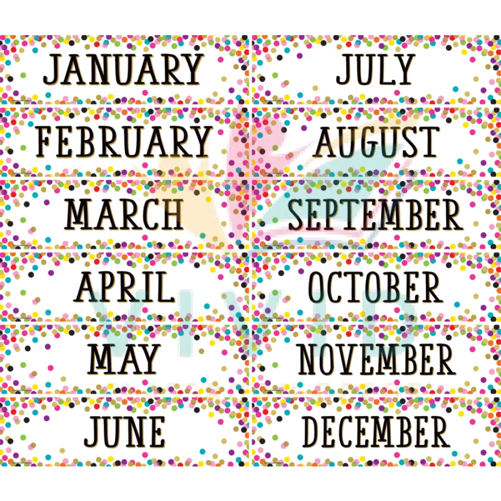 TCR8803 Confetti Month Cards - 5x18’’ - Calendars