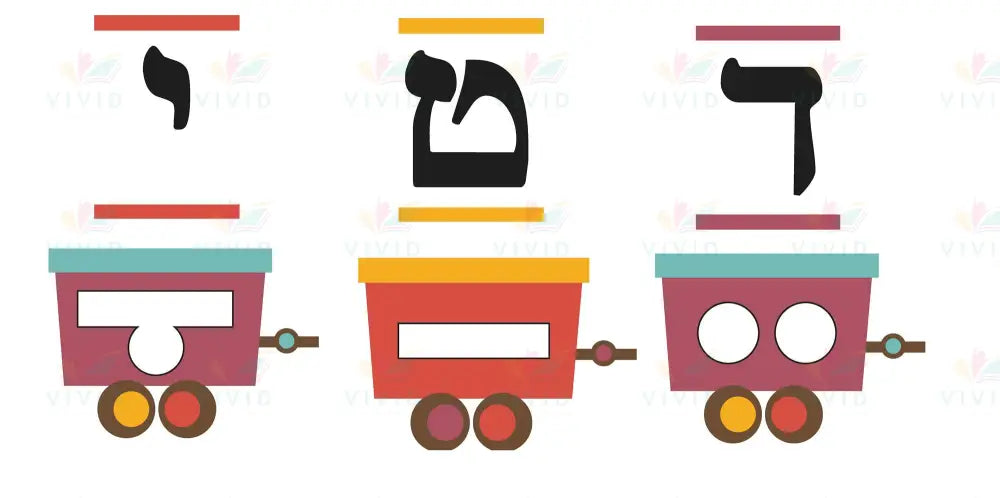 VAB105 Nekudis Train with Cars and Aleph Bais Cards - 8.5x11’’ - Learning Charts Yiddish