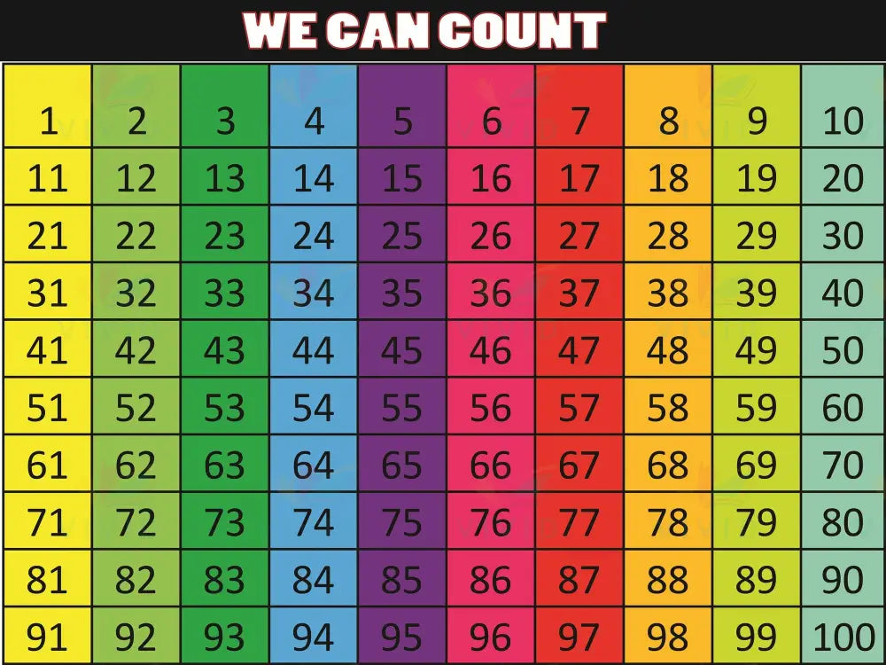 VECH2214 1-100 Counting Chart Vertical - 18x24’’ - Learning Charts English