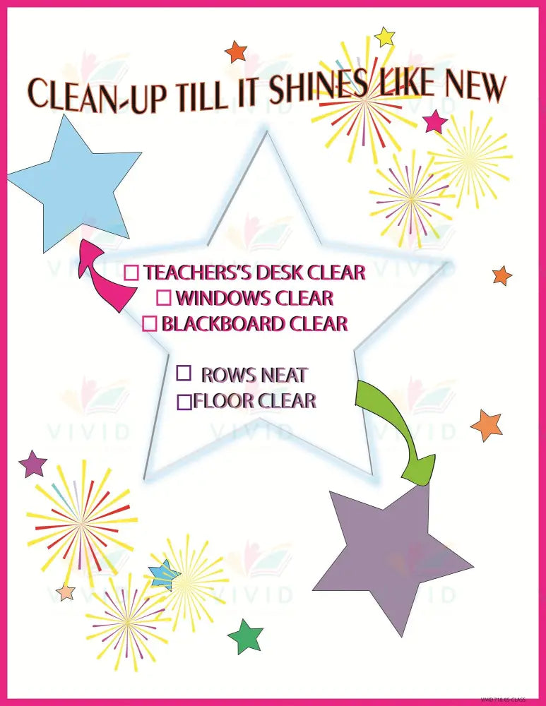 VEL3302 Cleanup Checklist Poster Wit Stars - 18x24’’ - Learning Charts English