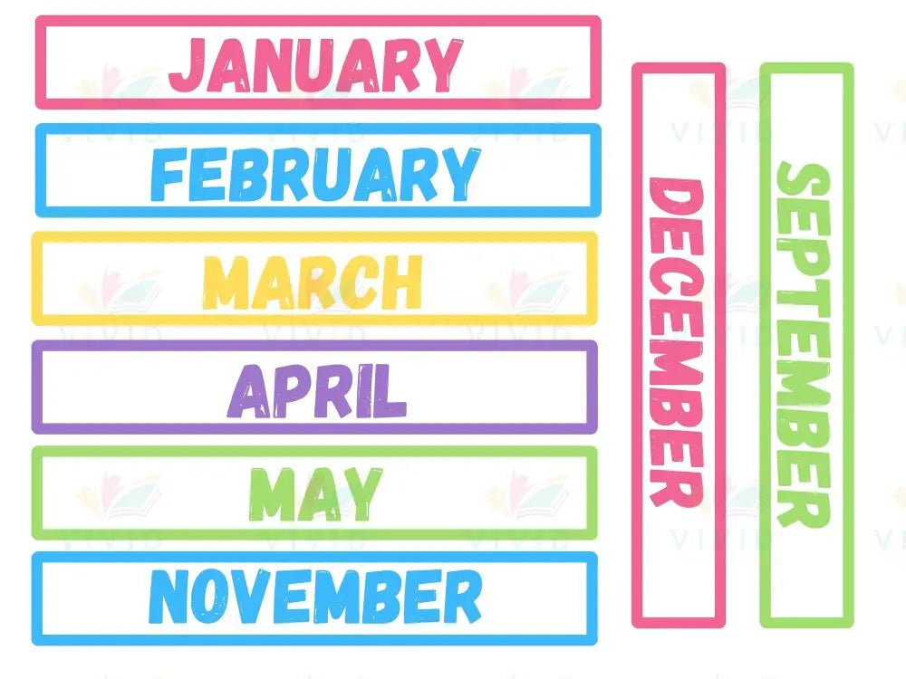 VES010 Monthly English Card Strip - 12x2.3’’ - Calendars