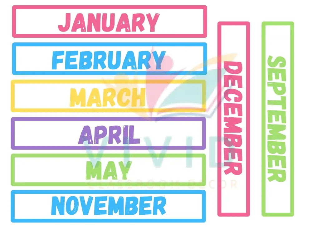 VES010 Monthly English Card Strip - 12x2.3’’ - Calendars