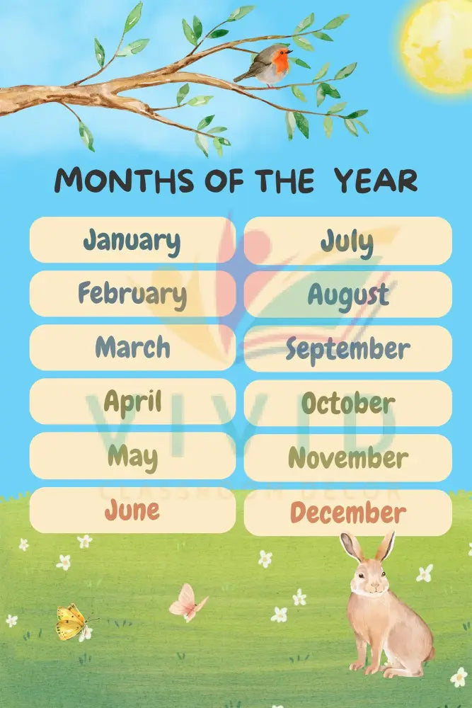 VES014 Month Poster Colorful - 12x18 - Calendars