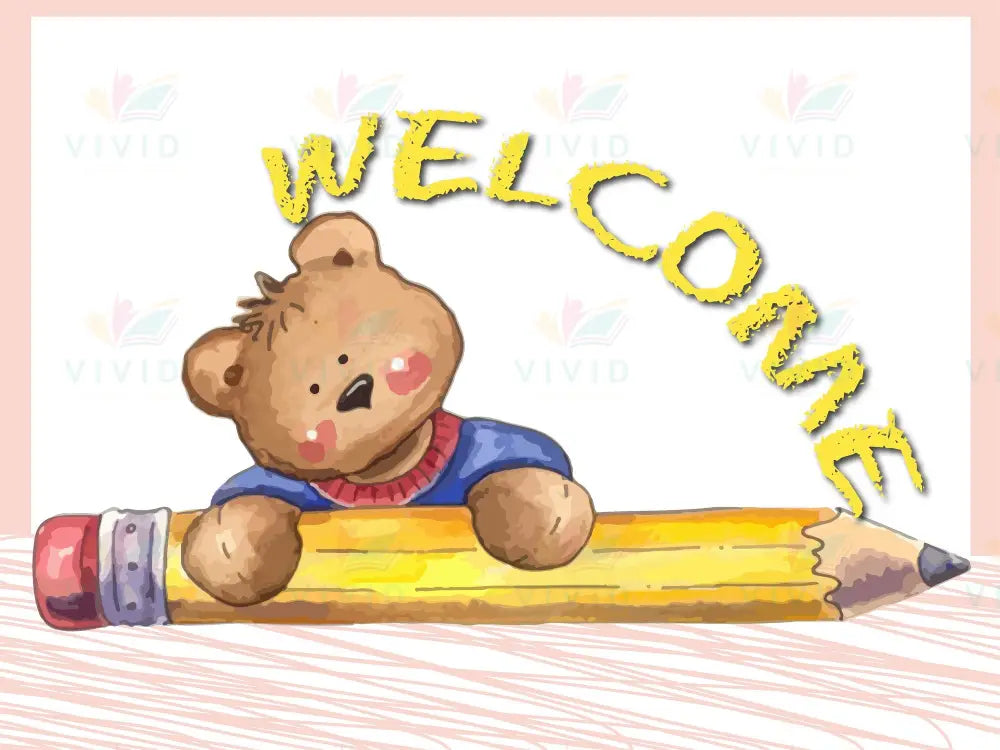 VEW009 ENGLISH WELCOME BEAR PENCIL - 18x24’’ - Welcome Signs English