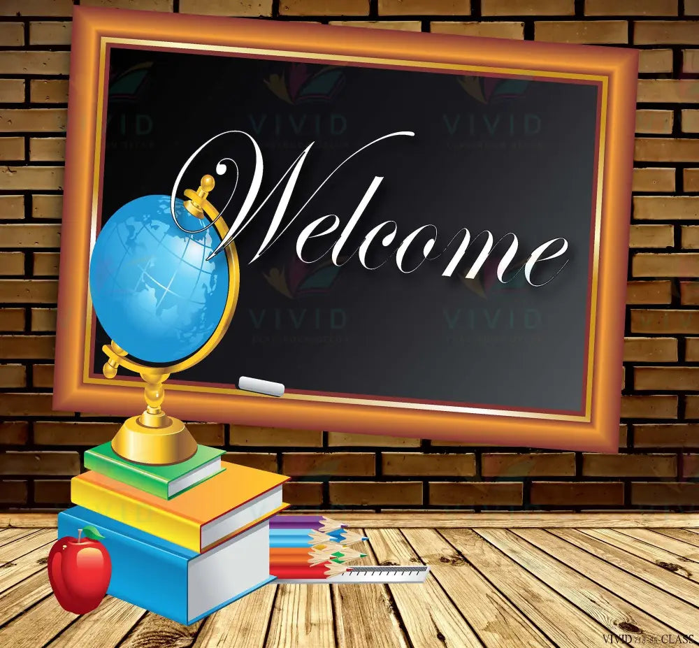VEW1707 ENGLISH WELCOME GLOBE ON WOODEN FLOOR - 18x24’’ - Welcome Signs English