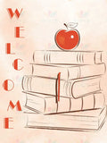 VEW317 ENGLISH WELCOME BEIGE BOOKS DRAWN - 18x24’’ - Welcome Signs English